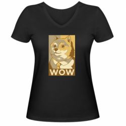 Женская футболка с V-образным вырезом Doge wow meme - PrintSalon