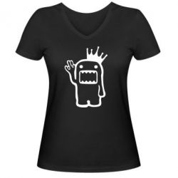 Женская футболка с V-образным вырезом Домо Кун с короной - PrintSalon