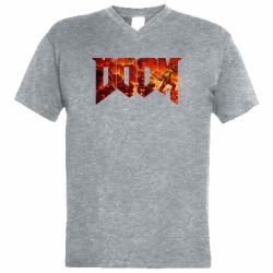 Мужская футболка  с V-образным вырезом Doom battle - PrintSalon