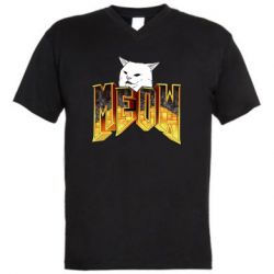 Мужская футболка  с V-образным вырезом Doom меов cat - PrintSalon
