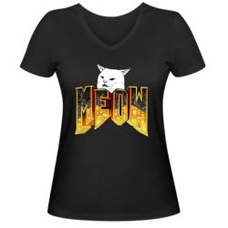 Женская футболка с V-образным вырезом Doom меов cat - PrintSalon