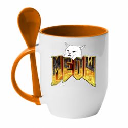 Чашка с ложкой Doom меов cat - PrintSalon
