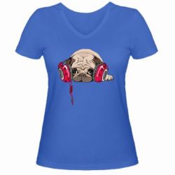 Женская футболка с V-образным вырезом Doug the pug - PrintSalon