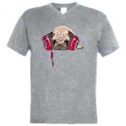 Мужская футболка  с V-образным вырезом Doug the pug - PrintSalon