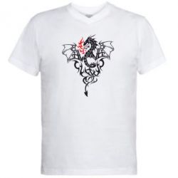 Мужская футболка  с V-образным вырезом Дракон - PrintSalon