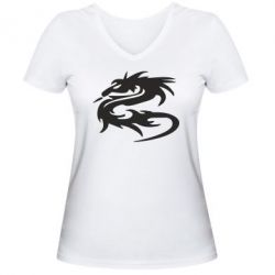 Женская футболка с V-образным вырезом Дракон - PrintSalon