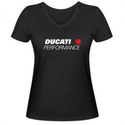 Женская футболка с V-образным вырезом Ducati Perfomance - PrintSalon