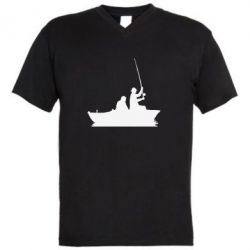 Мужская футболка  с V-образным вырезом Два рыбака на лодке - PrintSalon