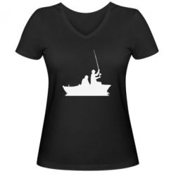 Женская футболка с V-образным вырезом Два рыбака на лодке - PrintSalon