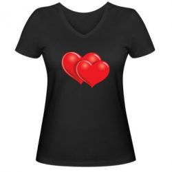 Женская футболка с V-образным вырезом Два сердца - PrintSalon