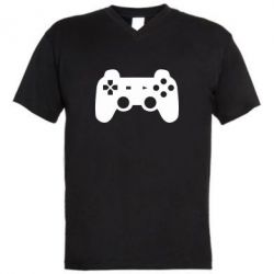 Мужская футболка  с V-образным вырезом Джойстик PS3 - PrintSalon