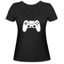 Женская футболка с V-образным вырезом Джойстик PS4 - PrintSalon