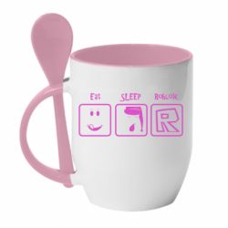 Чашка з ложкою Eat Sleep Roblox - PrintSalon