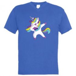 Мужская футболка  с V-образным вырезом Единорог делает дэббинг - PrintSalon