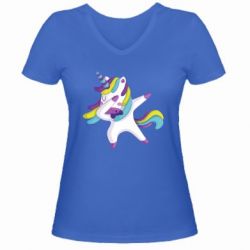 Женская футболка с V-образным вырезом Единорог делает дэббинг - PrintSalon