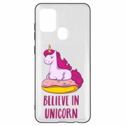 Чехол для Samsung A21s Единорог с пончиком - PrintSalon