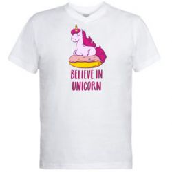 Мужская футболка  с V-образным вырезом Единорог с пончиком - PrintSalon