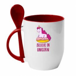 Чашка с ложкой Единорог с пончиком - PrintSalon