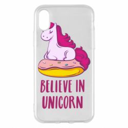 Чехол для iPhone X/Xs Единорог с пончиком - PrintSalon