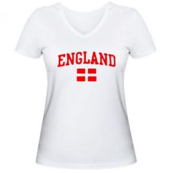 Женская футболка с V-образным вырезом England - PrintSalon