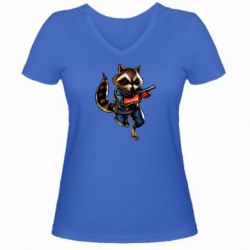 Жіноча футболка з V-подібним вирізом Єнот Ракета - PrintSalon