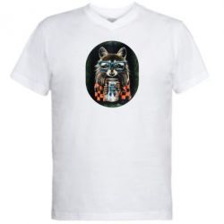 Мужская футболка  с V-образным вырезом Енот в очках - PrintSalon