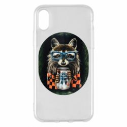Чехол для iPhone X/Xs Енот в очках - PrintSalon