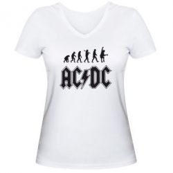 Женская футболка с V-образным вырезом Эволюция AC/DC - PrintSalon
