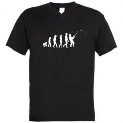 Мужская футболка  с V-образным вырезом Эволюция рыбака - PrintSalon