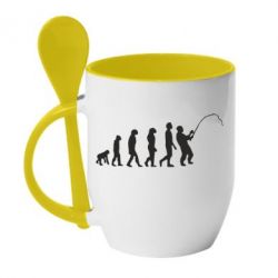Чашка с ложкой Эволюция рыбака - PrintSalon