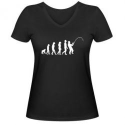 Женская футболка с V-образным вырезом Эволюция рыбака
