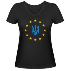 Женская футболка с V-образным вырезом ЕвроУкраїна - PrintSalon