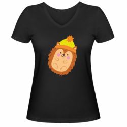 Женская футболка с V-образным вырезом Ежик в шапочке - PrintSalon
