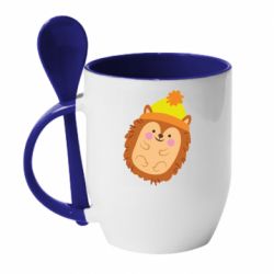 Чашка с ложкой Ежик в шапочке - PrintSalon