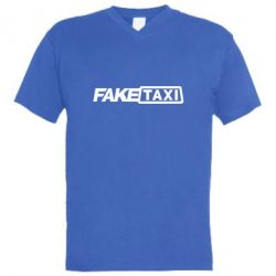 Мужская футболка  с V-образным вырезом Fake Taxi Logo - PrintSalon