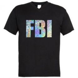 Мужская футболка  с V-образным вырезом FBI голограмма - PrintSalon