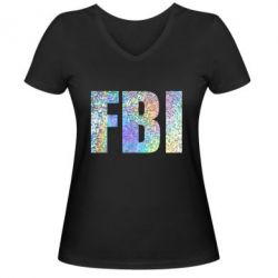 Женская футболка с V-образным вырезом FBI голограмма - PrintSalon