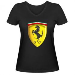 Женская футболка с V-образным вырезом Ferrari 3D Logo - PrintSalon