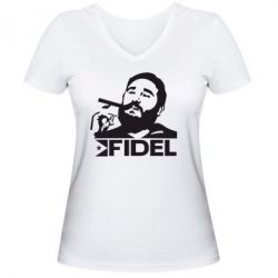 Женская футболка с V-образным вырезом Fidel Castro - PrintSalon