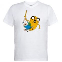 Мужская футболка  с V-образным вырезом Фин и Джейк "Атака" - PrintSalon