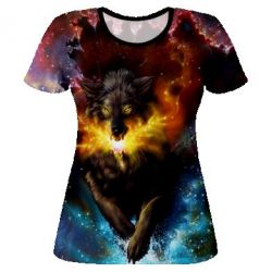 Жіноча 3D футболка Fire wolf - PrintSalon
