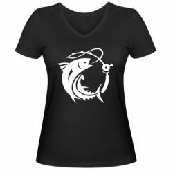 Женская футболка с V-образным вырезом Fish on the hook - PrintSalon