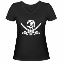 Женская футболка с V-образным вырезом Flag pirate - PrintSalon