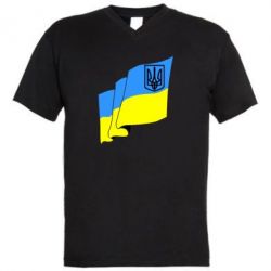 Мужская футболка  с V-образным вырезом Флаг Украины с Гербом - PrintSalon