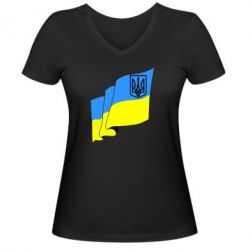 Женская футболка с V-образным вырезом Флаг Украины с Гербом - PrintSalon