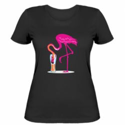Женская футболка Flamingo drinks beer - PrintSalon