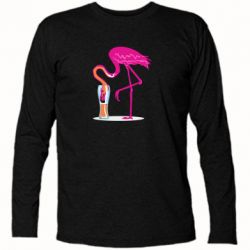 Футболка с длинным рукавом Flamingo drinks beer - PrintSalon