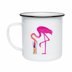 Кружка емальована Flamingo drinks beer