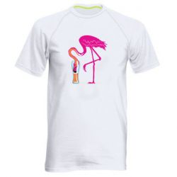 Мужская футболка для спорта Flamingo drinks beer - PrintSalon