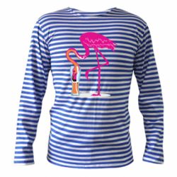 Тельняшка с длинным рукавом Flamingo drinks beer - PrintSalon